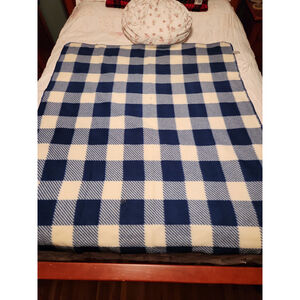 Cannon buffalo check plaid fleece 100% polyester throw blanket 58X49 blue white